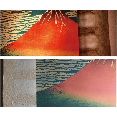 越前和紙を使った額縁「和紙ック」と絵画作品　葛飾北斎「冨嶽三十六景 凱風快晴」LED照明付き
