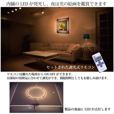越前和紙を使った額縁「和紙ック」と絵画作品　モネ「ひまわり」LED照明付き