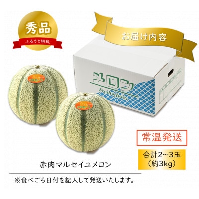 【赤肉】マルセイユメロン約3kg前後《秀品》(2～3玉入)