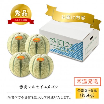 【赤肉】マルセイユメロン 約5kg 秀品(3～5玉入)