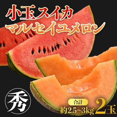 【先行受付】佐藤農園の小玉スイカ・マルセイユメロン セット 計2玉入(約2.5kg～3kg) 秀品