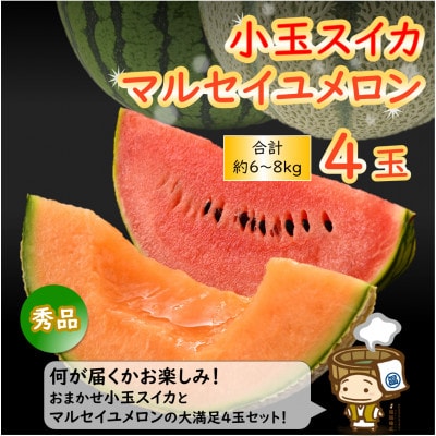 【先行受付】小玉スイカ2種とマルセイユメロン2個の贅沢セット 計6kg～8kg