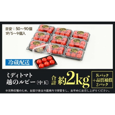 【先行予約】ミディトマト 越のルビー 約2kg 10パック(8パック+品質補償2パック)