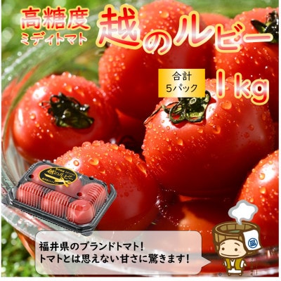 高糖度 ミディトマト 越のルビー 5パック 計約1kg(25～35個入)