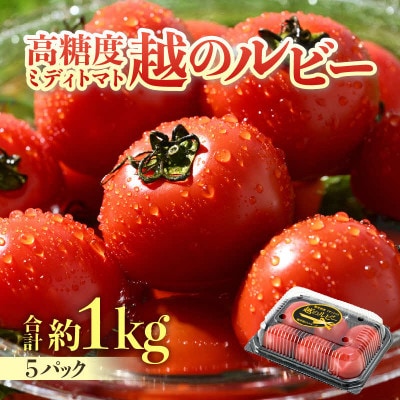 【先行予約】高糖度ミディトマト越のルビー 約1kg 5パック(4パック+品質補償1パック)