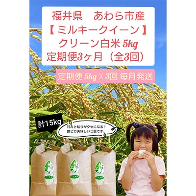 【毎月定期便】クリーン白米 ミルキークイーン 5キロ　全3回