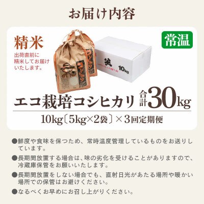 【毎月定期便】【一等米】 エコ栽培コシヒカリ精米10kg(5kg×2袋)全3回