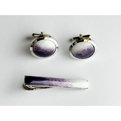 藤色の七宝焼ネクタイピン(長)&カフスセット