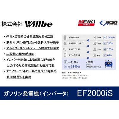 ガソリン発電機(インバータ)EF2000iS