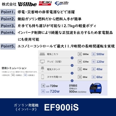 ガソリン発電機(インバータ)EF900iS