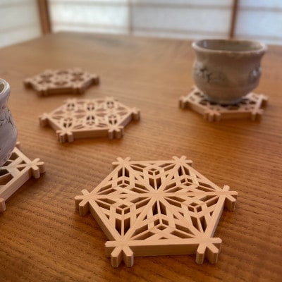 いばらき組子 桧コースター 「八重桜」
