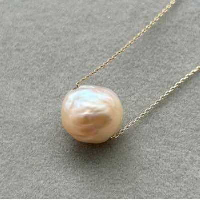 【霞ヶ浦パール】大粒　バロックスルーネックレス　10ミリ　K18　ケース付き