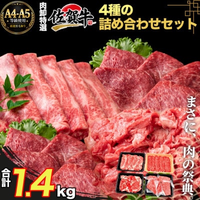 艶さし!【A4～A5】佐賀牛 4種 詰め合わせ セット 1.4kg(鳥栖市)