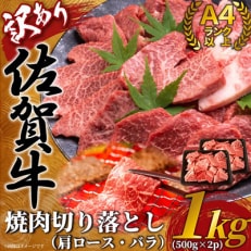 【毎月定期便】訳あり!【A4～A5】佐賀牛焼肉切り落とし 1kg(500g&times;2p)(鳥栖市)全3回