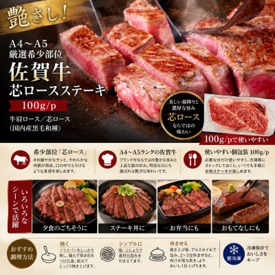 【毎月定期便】艶さし!【厳選希少部位】佐賀牛芯ロースステーキ　100g(100g×1p)鳥栖市全6回
