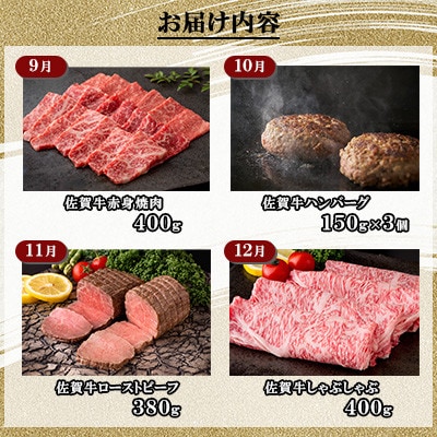 【発送月固定定期便】肉の定期便 特選佐賀牛毎月月替わりでお届け!(鳥栖市)全12回