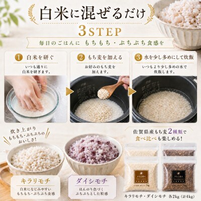 【もち麦食べ比べ】キラリモチ2kg・ダイシモチ2kg　佐賀県産『雑穀』(鳥栖市)