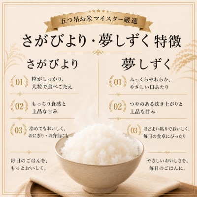 【無洗米】さがびより2kg×2袋・夢しずく2kg×2袋(真空パック)(鳥栖市)