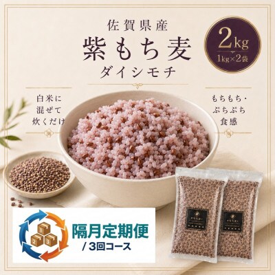 【2ヵ月毎定期便】【もち麦】ダイシモチ2kg(1kg×2袋)(鳥栖市)全3回