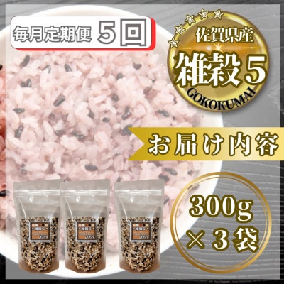 【毎月定期便】【雑穀5】300g×3袋(佐賀県産　五穀米)(鳥栖市)全5回