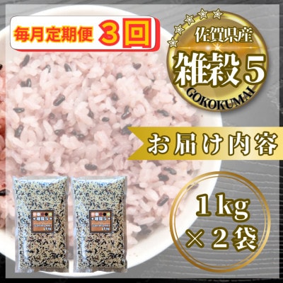 【毎月定期便】【雑穀5】1kg×2袋(佐賀県産　五穀米)(鳥栖市)全3回