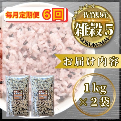 【毎月定期便】【雑穀5】1kg×2袋(佐賀県産　五穀米)(鳥栖市)全6回