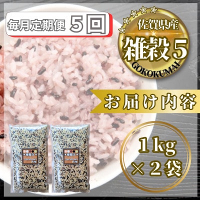 【毎月定期便】【雑穀5】1kg×2袋(佐賀県産　五穀米)(鳥栖市)全5回