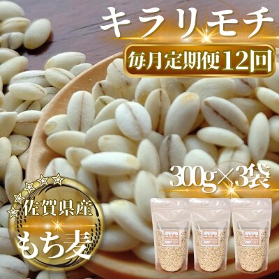 【毎月定期便】【もち麦】キラリモチ300g×3袋(計900g)(鳥栖市)全12回