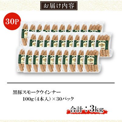 鹿児島黒豚「短鼻豚」無添加 スモークウィンナー 3kg (100g×30P) a622-C(姶良市)