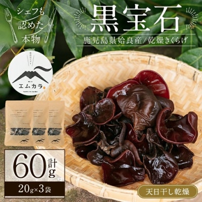 鹿児島県 姶良市産 国産 乾燥 きくらげ (黒宝石) 計60g(20g×3袋) 【姶良のアグリM～】