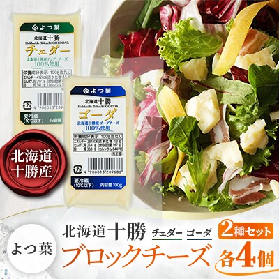 「よつ葉」北海道十勝 ブロックチーズ2種セット 各4個【A126】