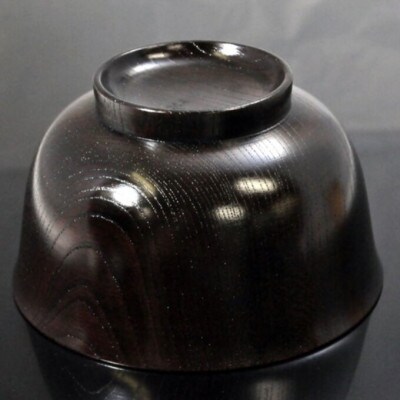 国産山中塗木製雑煮椀 欅4.3羽反椀　黒摺　SO-0505