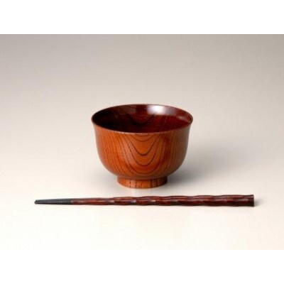 山中塗　欅3.7羽反汁椀　螺旋箸セット　茶摺