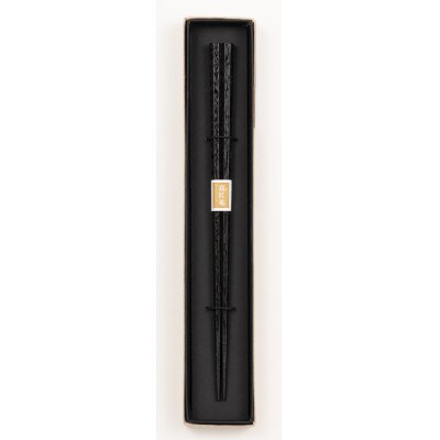 SZ-1101　＜山中塗＞欅3.7羽反汁椀　八角箸セット　黒摺