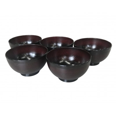 【山中塗】レンジ欅千筋杢目汁椀　曙　5P