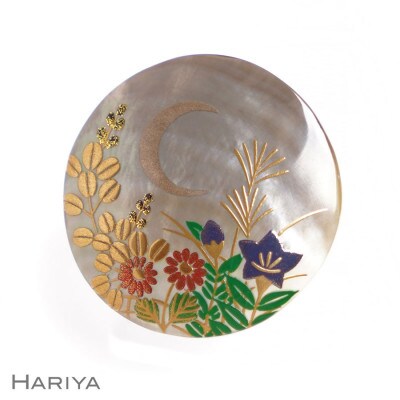 秋草蒔絵 黒蝶貝ブローチ (25mm丸)