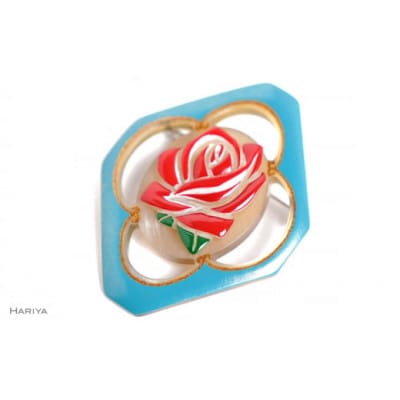 薔薇蒔絵水牛ブローチ