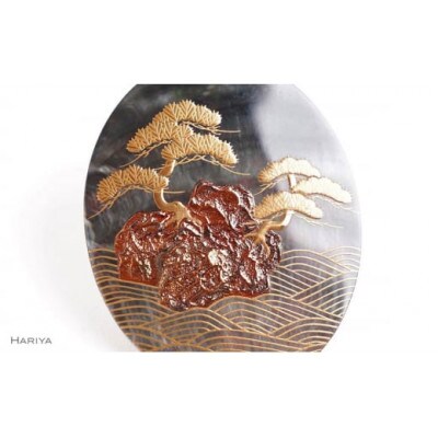 松島蒔絵黒蝶貝ブローチ