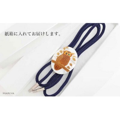 森の中のふくろう蒔絵 白蝶貝ループタイ