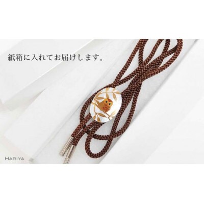 ふくろう蒔絵 白蝶貝ループタイ