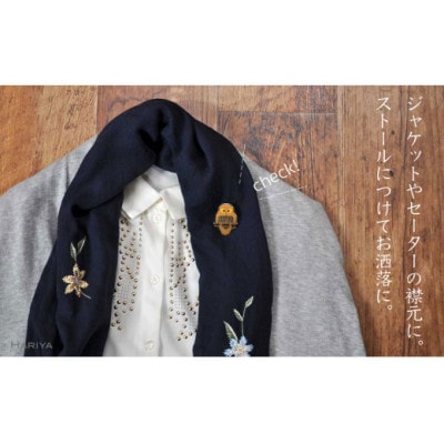 ふくろう蒔絵 黒蝶貝ブローチ 型取