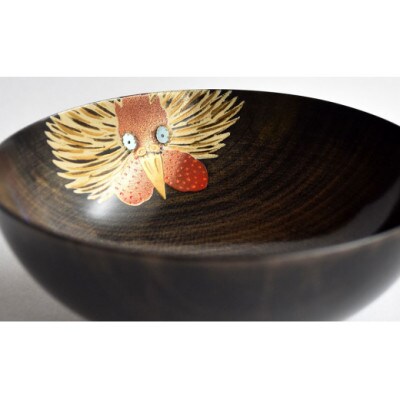 酉蒔絵 干支栃盃(とり 黒摺)