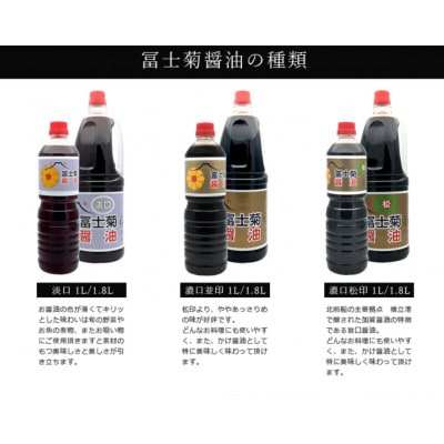 【加賀醤油】冨士菊醤油 濃口(こいくち) 松印 1000ml×3本セット