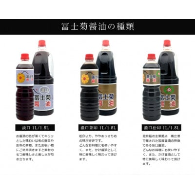 【加賀醤油】冨士菊醤油 淡口(うすくち) 　　 1800ml×3本セット