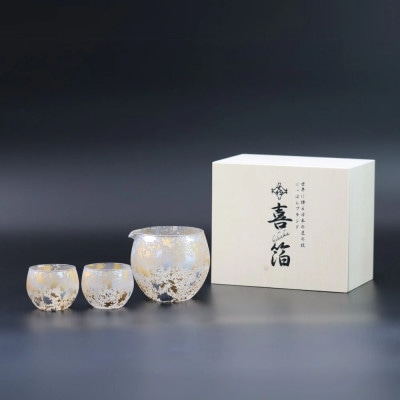 喜箔グラス 一合 酒器セット(1合片口1個、ぐい呑2個)