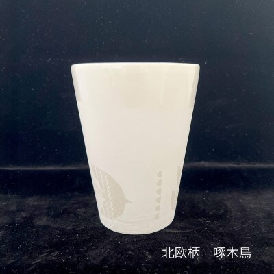 Qpor凍る器フリーカップ北欧柄　啄木鳥　銀