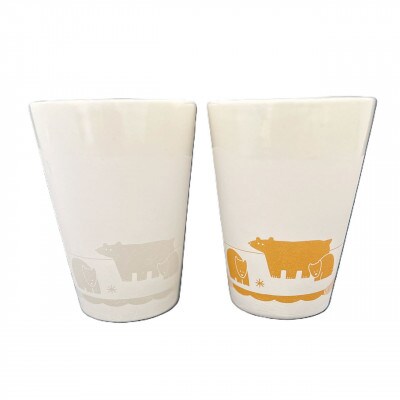 Qpor凍る器フリーカップ　北欧柄　雪熊　金