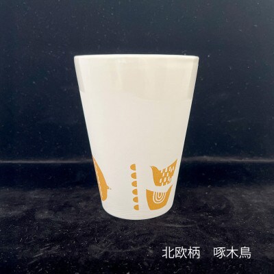 Qpor凍る器フリーカップ 北欧柄　啄木鳥　金