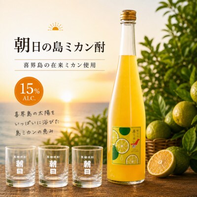 【リキュール】朝日の島ミカン酎15%500ml×1本 グラス3個セット