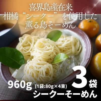 【離島のそーめん】上質で爽やかな柑橘の香り「シークーそーめん」×3セット